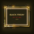 Gold sparkling square frame with text Black Friday sales banner. Vector poster