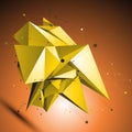 Gold spatial technological shape, polygonal wireframe
