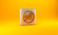 Gold Speaker mute icon isolated on yellow background. No sound icon. Volume Off symbol. Silver square button. 3D render Royalty Free Stock Photo