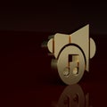 Gold Speaker volume, audio voice sound symbol, media music icon isolated on brown background. Minimalism concept. 3D