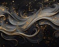 Gold specks lines wavy curves black background wallpaper Royalty Free Stock Photo