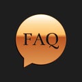 Gold Speech bubble with text FAQ information icon isolated on black background. Circle button with text FAQ. Long shadow Royalty Free Stock Photo