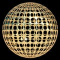 Gold sphere, abstract decoration, modern art, globe, ball. Black background. 3D render. Royalty Free Stock Photo