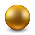 Gold sphere, yellow 3D crystal magic sphere, precious pearl with shadows, oil bubble isolated, golden glossy 3d ball