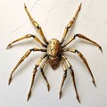 Gold Spider Wall Art: Hyperrealistic Cardboard Sculpture With Surrealistic Ceramic And Technological Elements