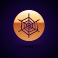 Gold Spider web icon isolated on black background. Cobweb sign. Happy Halloween party. Vector