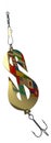 Gold spoon-bait in the form of a dollar symbol with the reflection of national flags of the world. 3D render illustration.