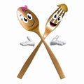 Gold Spoon fork character on welcome pose Royalty Free Stock Photo
