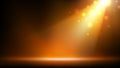 Gold spotlight background. Illuminated golden stage. Background for displaying products. Bright beams of spotlights. Vector