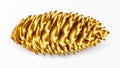 Gold spruce cone. Gilded spruce cone. Golden christmas decoration. Realistic 3d object isolated on white. Greeting card template Royalty Free Stock Photo