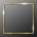 Gold square 3D frame. Rectangle boarder. Golden vintage line border. Realistic rectangle boarder with shiny glowing effect isolate Royalty Free Stock Photo