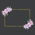 Gold square frame, golden border, framework, banner, metal glowing thin lines. Geometric shape forms. Horizontal frame for wedding Royalty Free Stock Photo