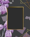 Gold square frame, golden border, framework, banner, metal glowing thin lines. Geometric shape forms. Horizontal frame for wedding