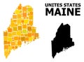 Gold Square Mosaic Map of Maine State