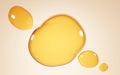 Gold stains of oil, serum droplets or honey on beige background. Bubbles collagen essence, mockup liquid yellow drops of Royalty Free Stock Photo