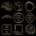 Gold stamps with hearts for valentine`s day - vector decorative frames