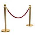 Gold Stanchion Posts with Red Rope Barrier on White Background queue Royalty Free Stock Photo