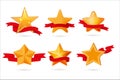 Gold star with award ribbon isolated vector set