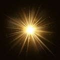 Gold star burst. Golden light explosion isolated on dark background vector illustration Royalty Free Stock Photo