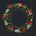 Gold Star With Winter Flora Christmas Wreath Royalty Free Stock Photo