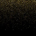 Gold star confetti rain festive holiday background. Vector golden paper foil stars falling down isolated on black background. Royalty Free Stock Photo