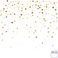 Gold star confetti rain festive holiday background. Vector golden paper foil stars falling down isolated on transparent