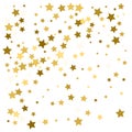 Gold star confetti rain festive holiday background. Vector golden paper foil stars falling down isolated on white background Royalty Free Stock Photo