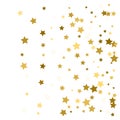 Gold star confetti rain festive holiday background. Vector golden paper foil stars falling down isolated on white background Royalty Free Stock Photo