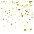 Gold star confetti rain festive holiday background. Vector golden paper foil stars falling down isolated on white background Royalty Free Stock Photo