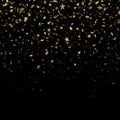 Gold star confetti rain festive pattern effect. Golden volume stars falling down isolated on black background. EPS 10 Royalty Free Stock Photo