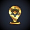 Gold Star of David icon isolated on black background. Jewish religion symbol. Symbol of Israel. Vector Royalty Free Stock Photo