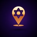 Gold Star of David icon isolated on black background. Jewish religion symbol. Symbol of Israel. Vector Royalty Free Stock Photo