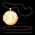 Star of David Gold Locket, Chains Royalty Free Stock Photo