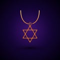 Gold Star of David necklace on chain icon isolated on black background. Jewish religion symbol. Symbol of Israel Royalty Free Stock Photo