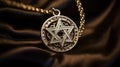 A gold star of david pendant on a chain, AI Royalty Free Stock Photo