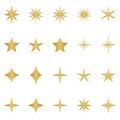 Gold star elements, flat clip art illustration decorative rating starburst shapes