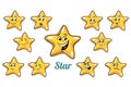 Gold star emotions emoticons set on white background