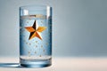 A gold star in a glass with water bubbles. Space for text. Royalty Free Stock Photo