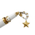 Gold Star Held by a White and Gold Metallic Robot Hand Isolated Royalty Free Stock Photo