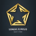 Gold star logo. Award golden 3d icon. Metallic logotype template