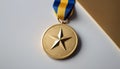 Gold Star Medal on Blue and Yellow Ribbon