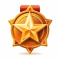 a gold star medal with red ribbon on a white background Royalty Free Stock Photo