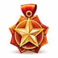 gold star medal with red ribbon on a white background Royalty Free Stock Photo