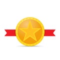 Gold star medal and red ribbon on white background. Royalty Free Stock Photo