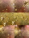 Gold star  satin  collage colorful pink lilac yellow vintage bronze silver paper metallic antiq template texture background Royalty Free Stock Photo