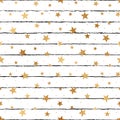 Gold star seamless pattern. Repeated scatter golden stars pattern. Random golded star. Checked glitter scattered patern. Mark spar