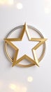 Gold Star with Silver Ring on White Background Festive Decoration Royalty Free Stock Photo