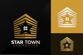 Gold Star Town Building Contruction, Golden Real Estate Apartment Luxury elegant logo design
