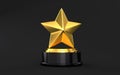 Gold star trophy isolated on black background. 3d rendering Royalty Free Stock Photo