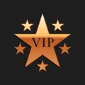 Gold Star VIP with circle of stars icon isolated on black background. Long shadow style. Vector Royalty Free Stock Photo